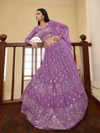 Myra Lilac Georgette Embroidered Lehenga | Grocsy