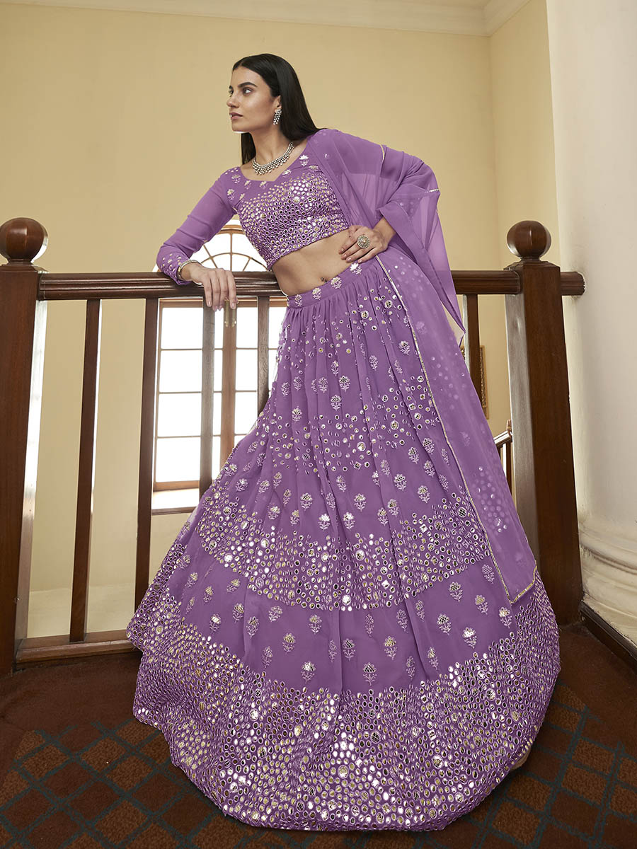 Myra Lilac Georgette Embroidered Lehenga | Grocsy