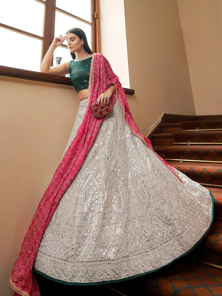 Myra Grey Organza Embroidered Lehenga | Grocsy
