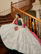 Myra Grey Organza Embroidered Lehenga | Grocsy