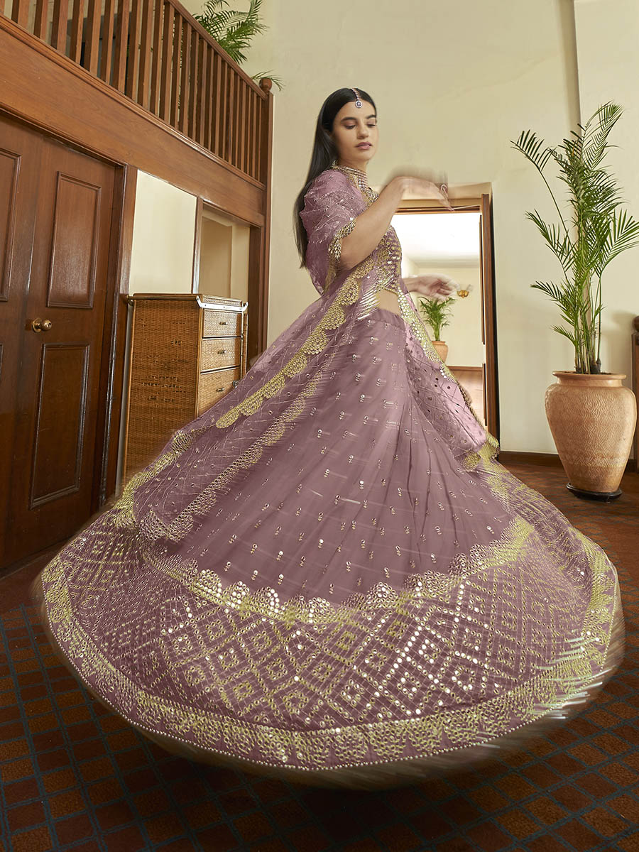 Myra Mauve Georgette Embroidered Lehenga | Grocsy