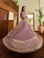 Myra Mauve Georgette Embroidered Lehenga | Grocsy