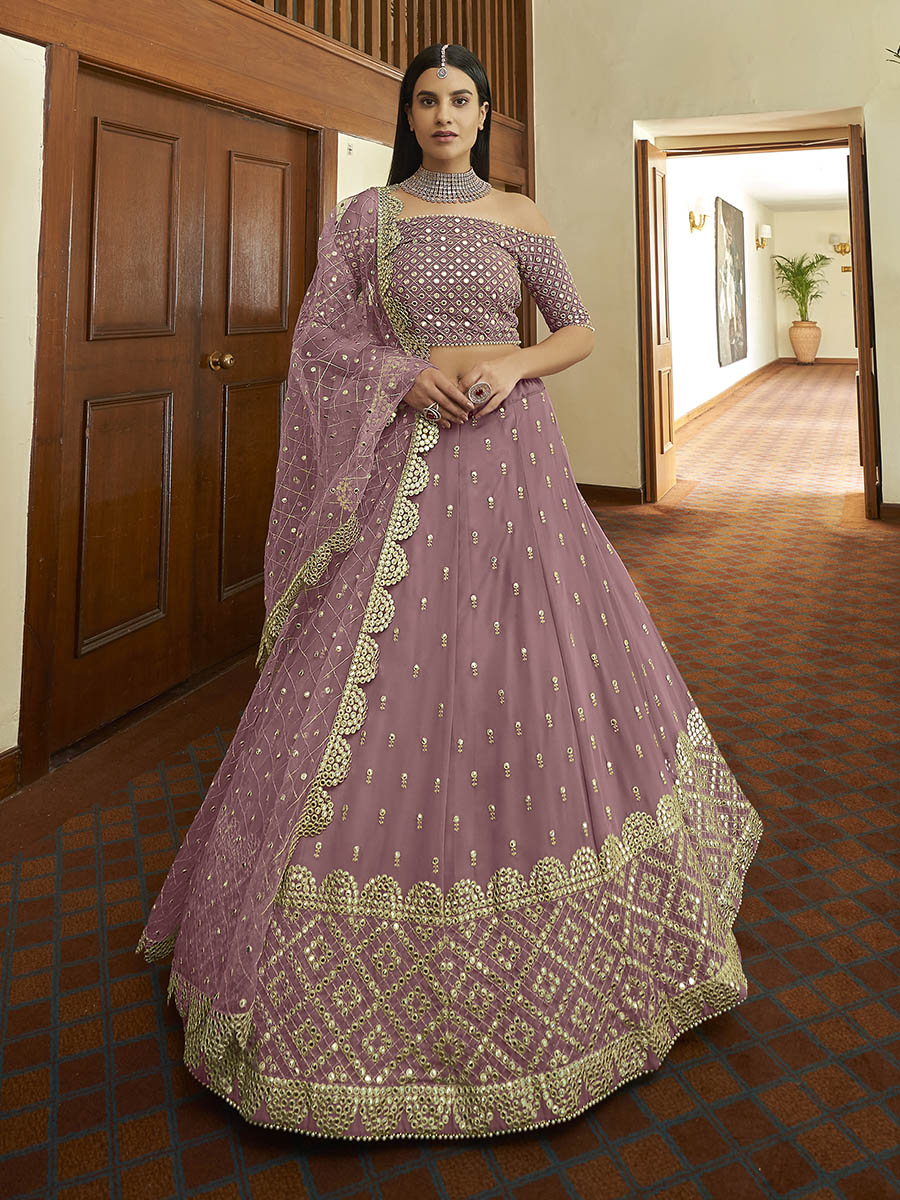 Myra Mauve Georgette Embroidered Lehenga | Grocsy