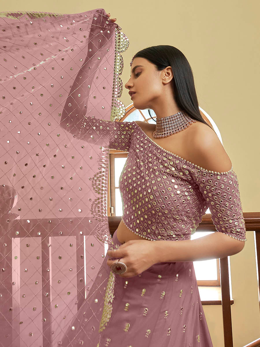 Myra Mauve Georgette Embroidered Lehenga | Grocsy
