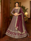 Myra Maroon Crepe Embroidered Lehenga | Grocsy