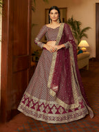 Myra Maroon Crepe Embroidered Lehenga | Grocsy