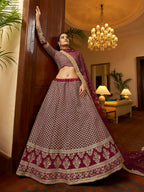 Myra Maroon Crepe Embroidered Lehenga | Grocsy