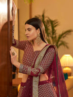 Myra Maroon Crepe Embroidered Lehenga | Grocsy
