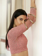 Myra Peach Soft Net Embroidered Lehenga | Grocsy