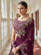 Myra Purple Embroidered Crepe Fancy Saree | Grocsy