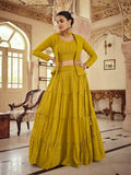 Myra Mustard Yellow georgette Designer Suit | Grocsy