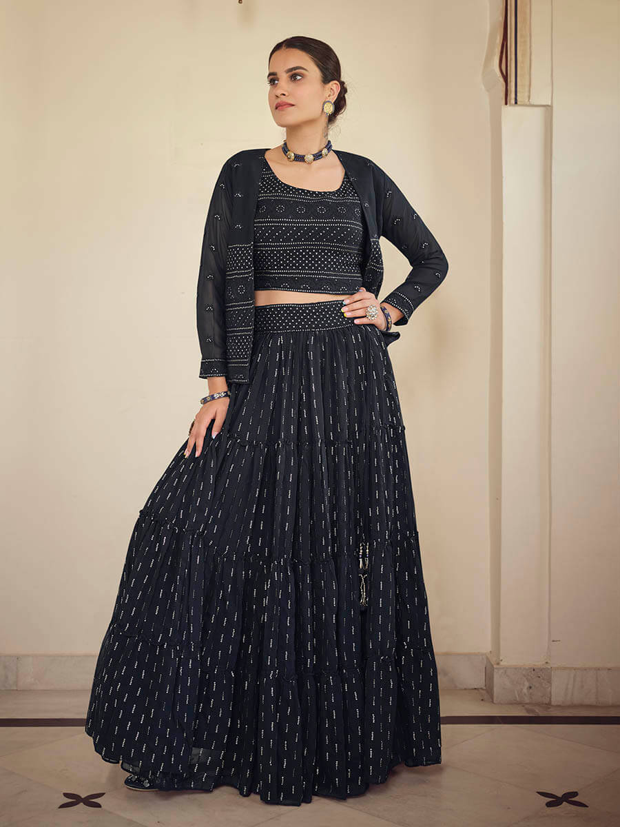 Myra Navy Blue georgette Designer Suit | Grocsy