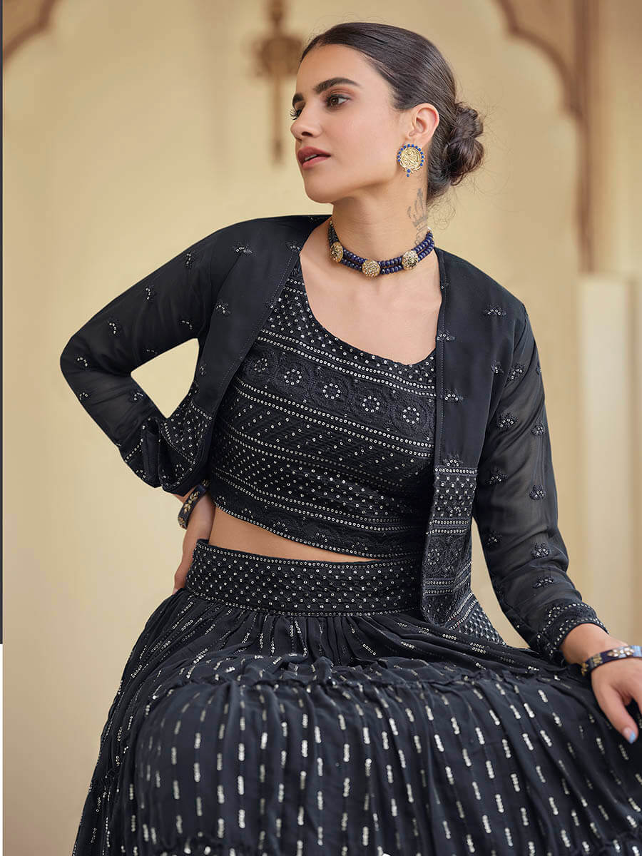 Myra Navy Blue georgette Designer Suit | Grocsy