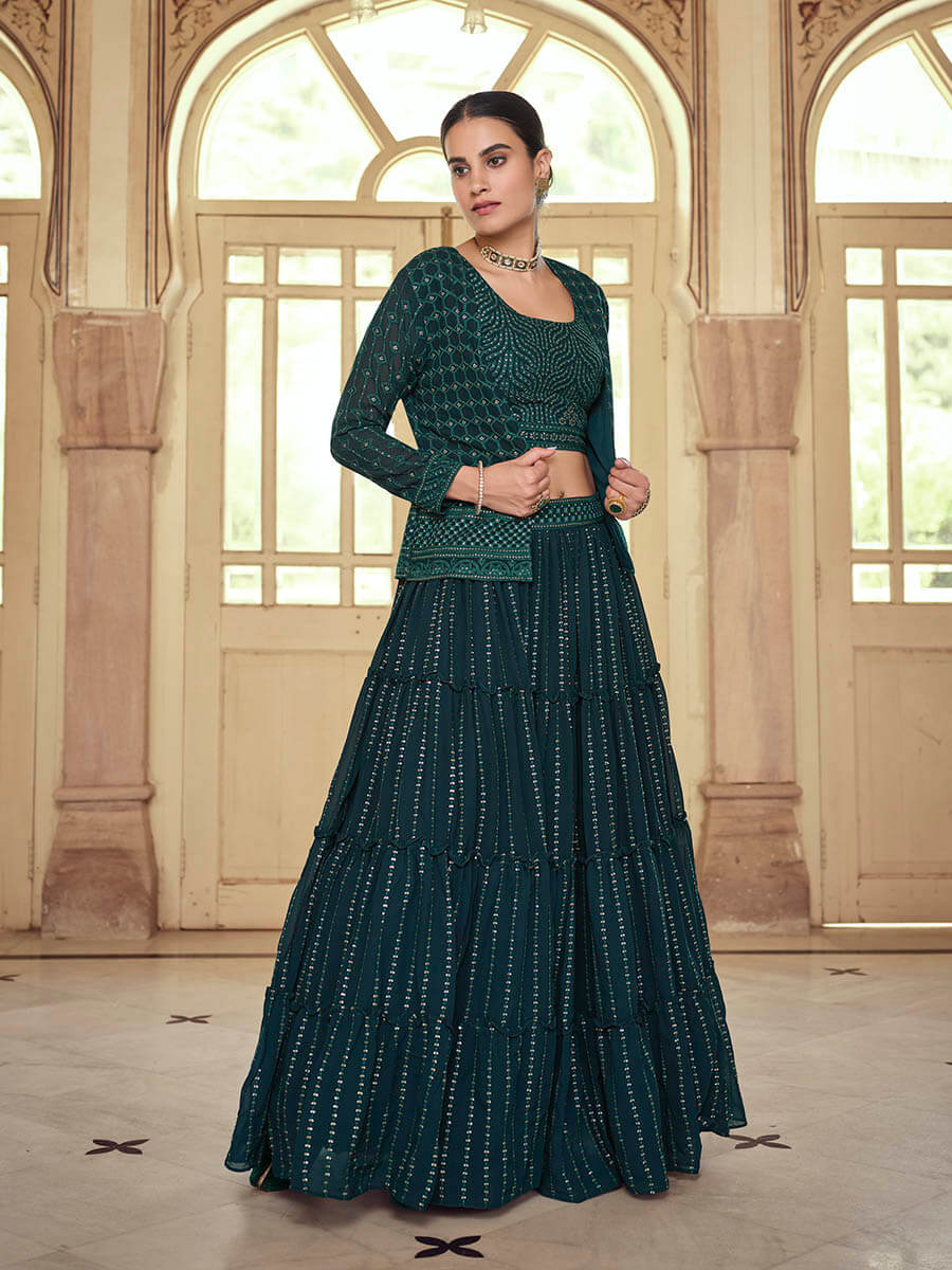 Myra Dark Green georgette Designer Suit | Grocsy