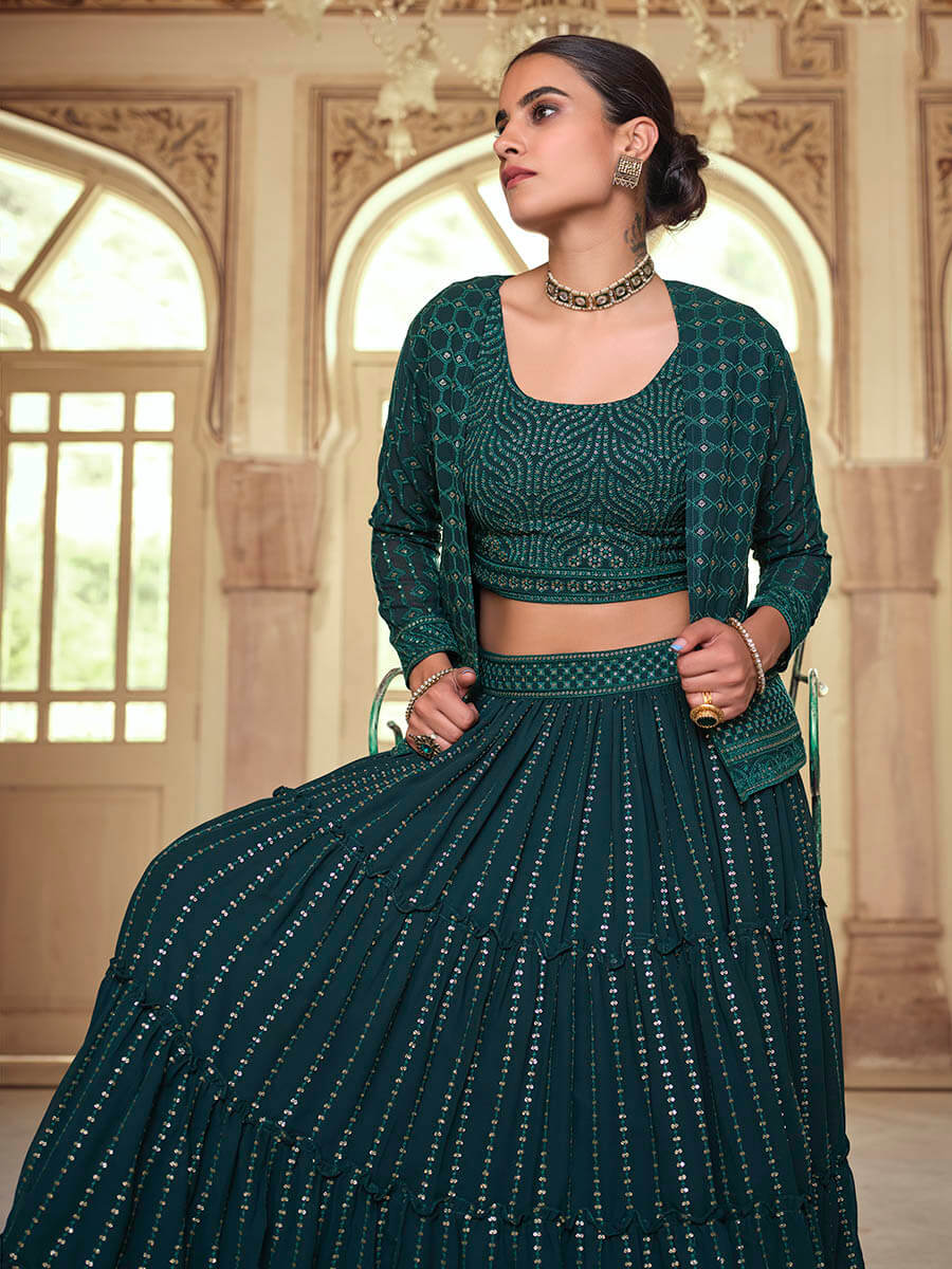 Myra Dark Green georgette Designer Suit | Grocsy