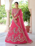 Myra Pink Net Embroidered Lehenga | Grocsy