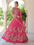 Myra Pink Net Embroidered Lehenga | Grocsy
