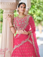 Myra Pink Net Embroidered Lehenga | Grocsy