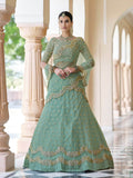 Myra Pista Net Embroidered Lehenga | Grocsy
