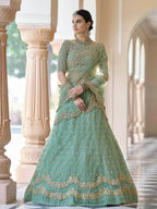 Myra Pista Net Embroidered Lehenga | Grocsy