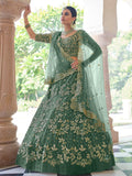 Myra Rama Green Net Embroidered Lehenga | Grocsy