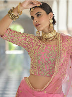 Myra Baby Pink Net Embroidered Lehenga | Grocsy