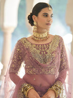 Myra Mauve Net Embroidered Lehenga | Grocsy