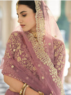 Myra Mauve Net Embroidered Lehenga | Grocsy