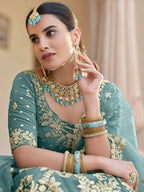 Myra Green Net Embroidered Lehenga | Grocsy
