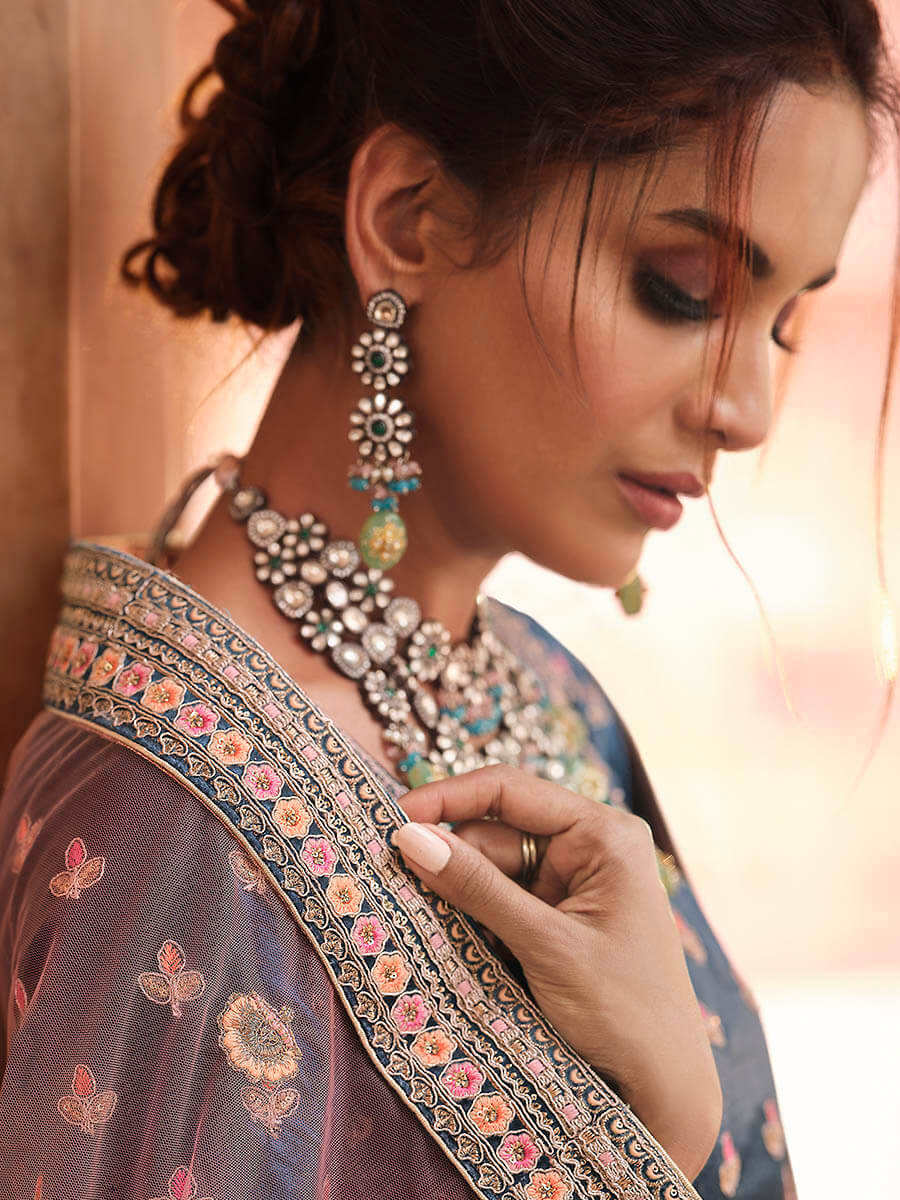 Myra Navy Blue Designer Hand work Lehenga | Grocsy