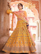 Myra Mustard Yellow Designer Hand work Lehenga | Grocsy