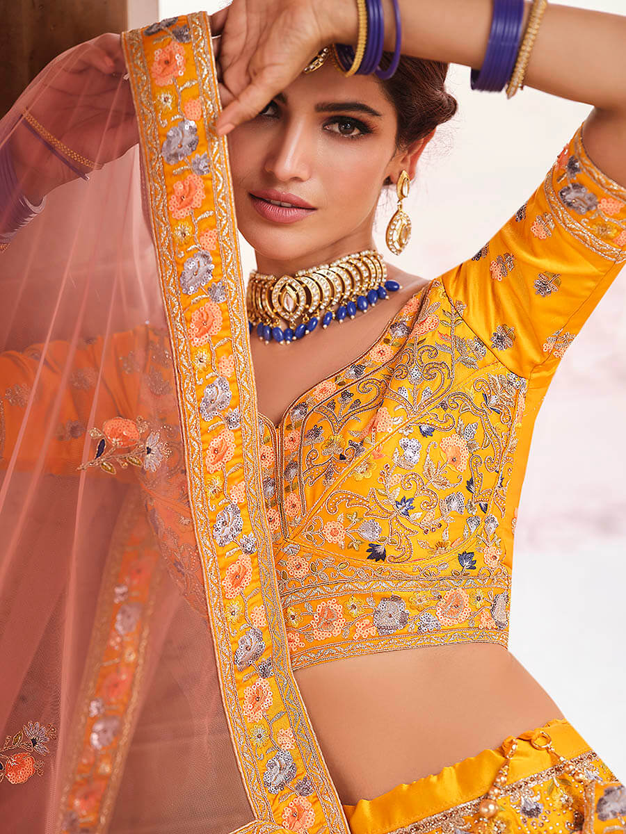 Myra Mustard Yellow Designer Hand work Lehenga | Grocsy