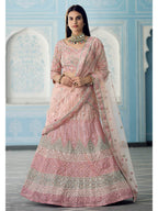 Myra Beautiful Peach Organza Embroidered Lehenga | Grocsy