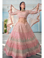Myra Beautiful Peach Organza Embroidered Lehenga | Grocsy