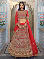 Myra Red Georgette Embroidered Lehenga | Grocsy