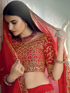 Myra Red Georgette Embroidered Lehenga | Grocsy