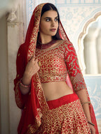 Myra Red Georgette Embroidered Lehenga | Grocsy