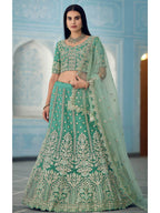 Myra Turquoise Organza Embroidered Lehenga | Grocsy