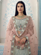 Myra Grey Georgette Embroidered Lehenga | Grocsy