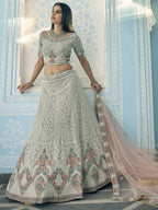 Myra Grey Georgette Embroidered Lehenga | Grocsy