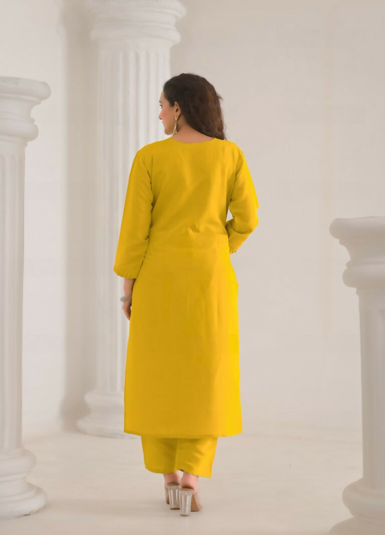 Ethnic Festive Wear Viscose Chanderi Yellow Stitched Suit With Dupatta - Tanisha | Grocsy