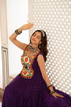 Prazu Fashion Purple Georgette Bandhani Print Work With Kutchi Patch work Navaratri Gown | Grocsy