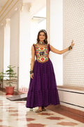 Prazu Fashion Purple Georgette Bandhani Print Work With Kutchi Patch work Navaratri Gown | Grocsy