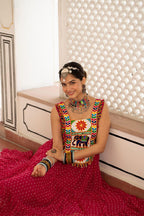 Prazu Fashion Red Georgette Bandhani Print Work With Kutchi Patch work Navaratri Gown | Grocsy