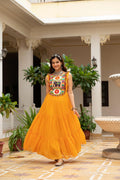 Prazu Fashion Yellow Georgette Bandhani Print Work With Kutchi Patch work Navaratri Gown | Grocsy