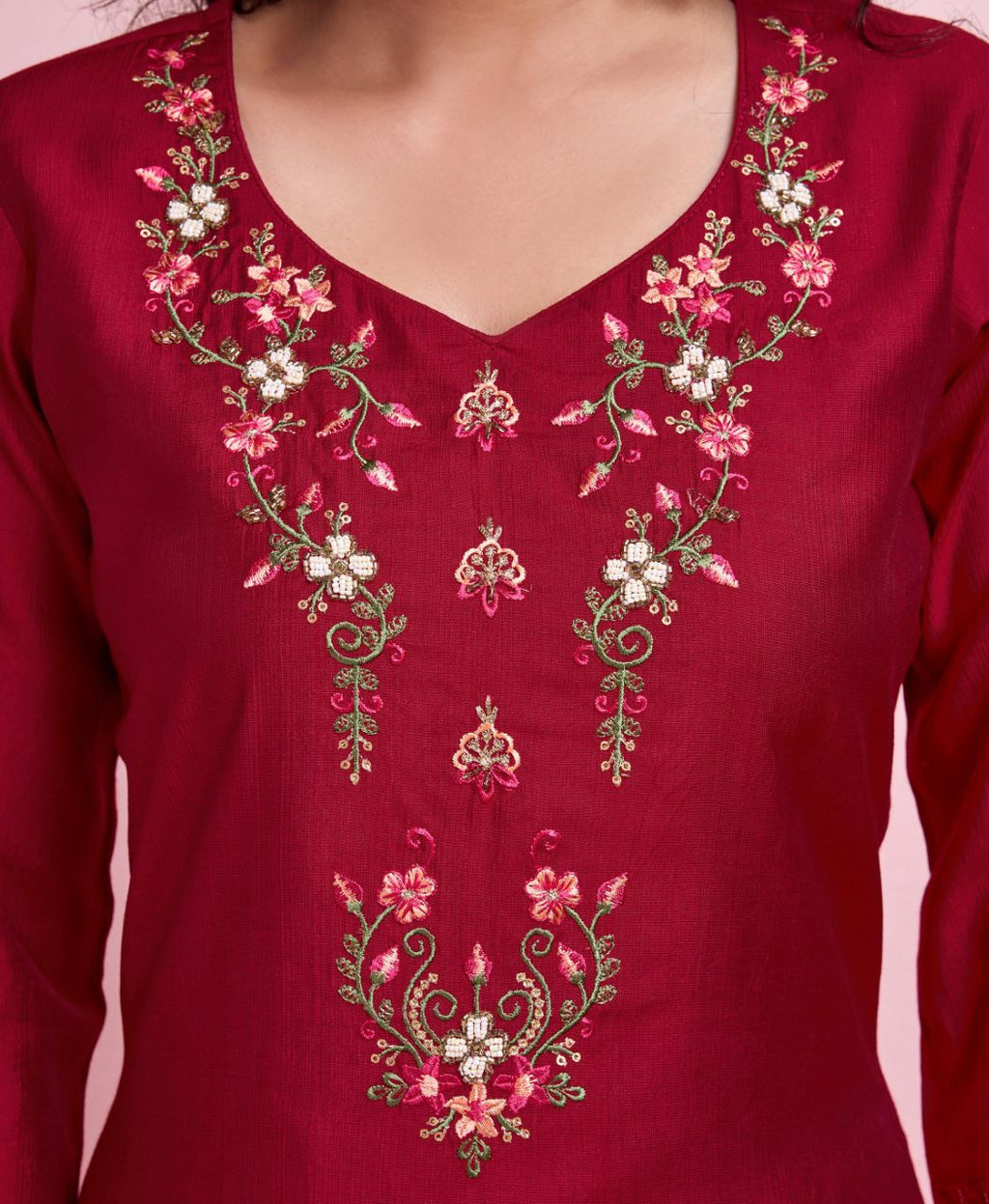 Prazu Fashion Red Viscose Silk Embroidered Salwar Suit | Grocsy