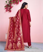 Prazu Fashion Red Viscose Silk Embroidered Salwar Suit | Grocsy