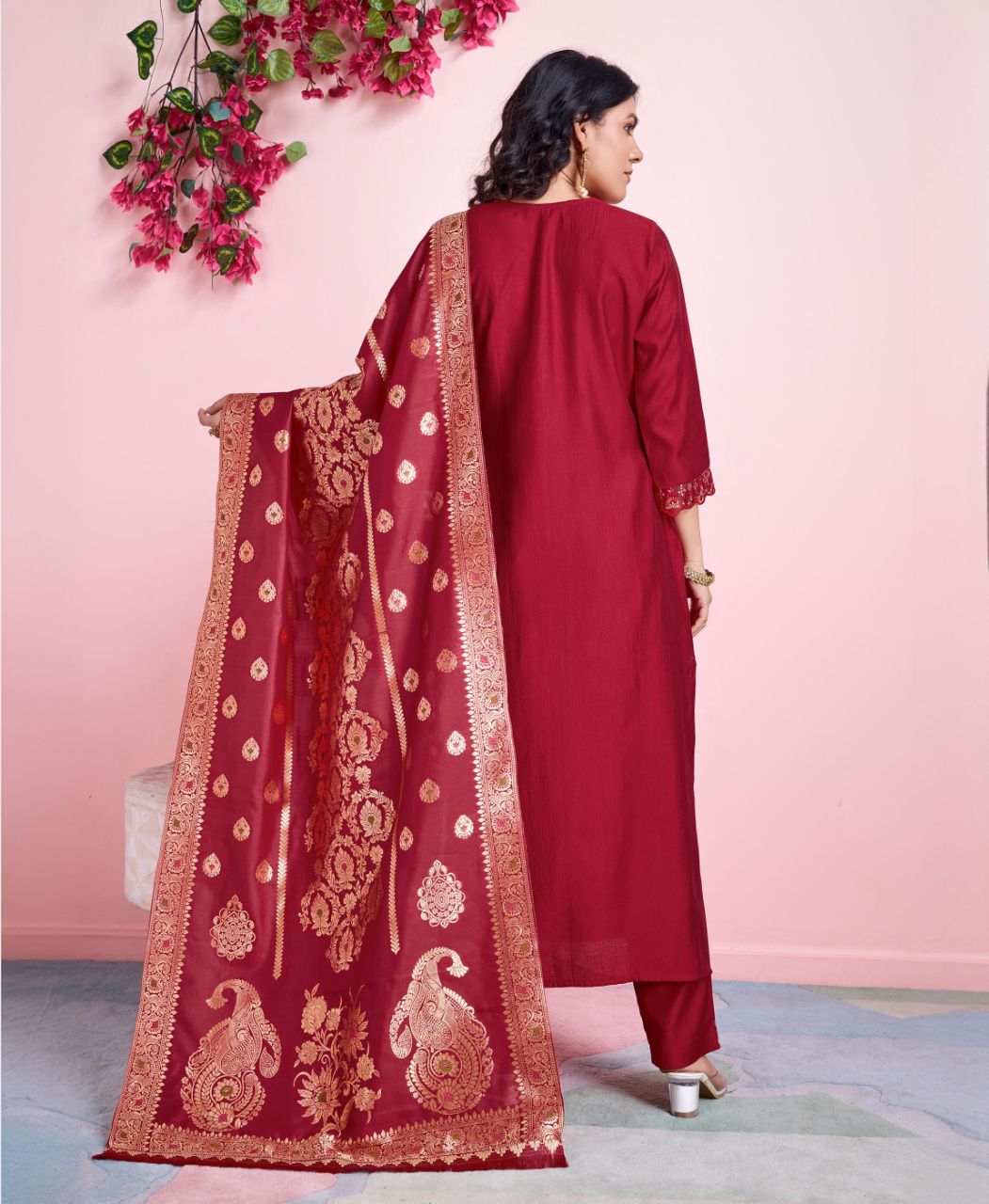 Prazu Fashion Red Viscose Silk Embroidered Salwar Suit | Grocsy