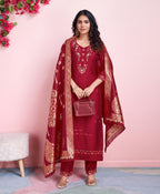 Prazu Fashion Red Viscose Silk Embroidered Salwar Suit | Grocsy