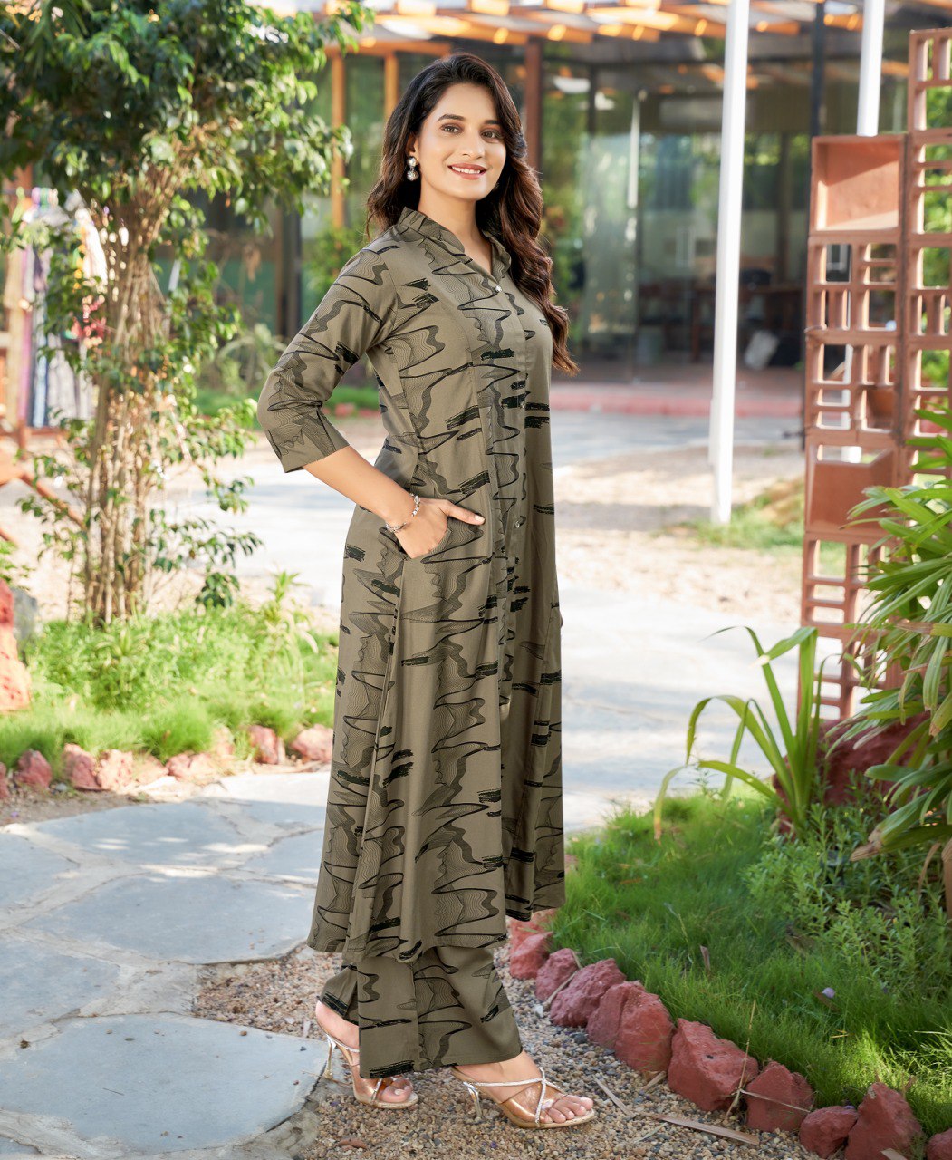 Prazu Fashion Beige Reyon Cotton Print Kurti With Pant | Grocsy